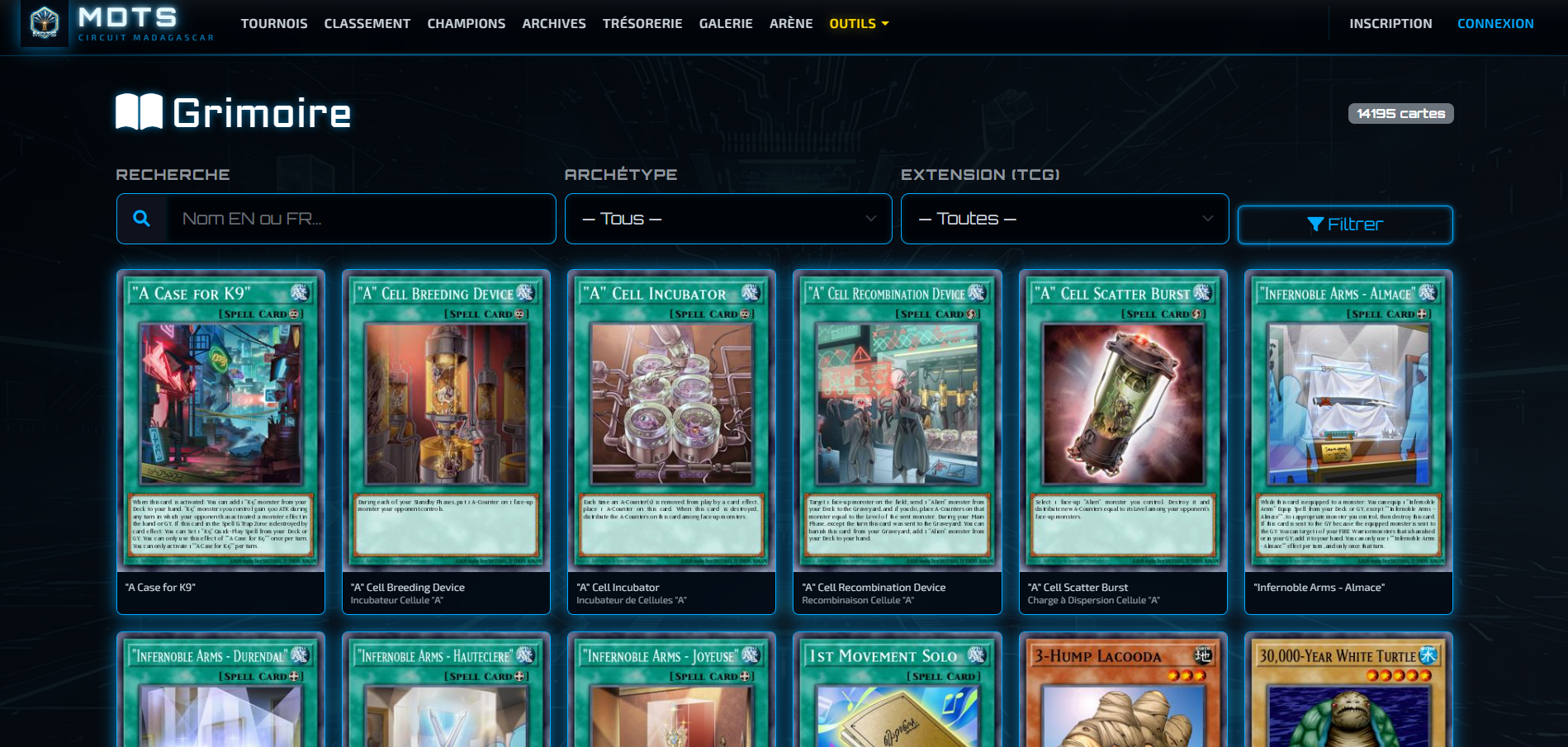 YGO Mada — Grimoire / Base de cartes